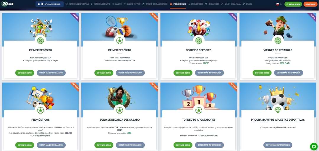 Promociones de 20bet Chile